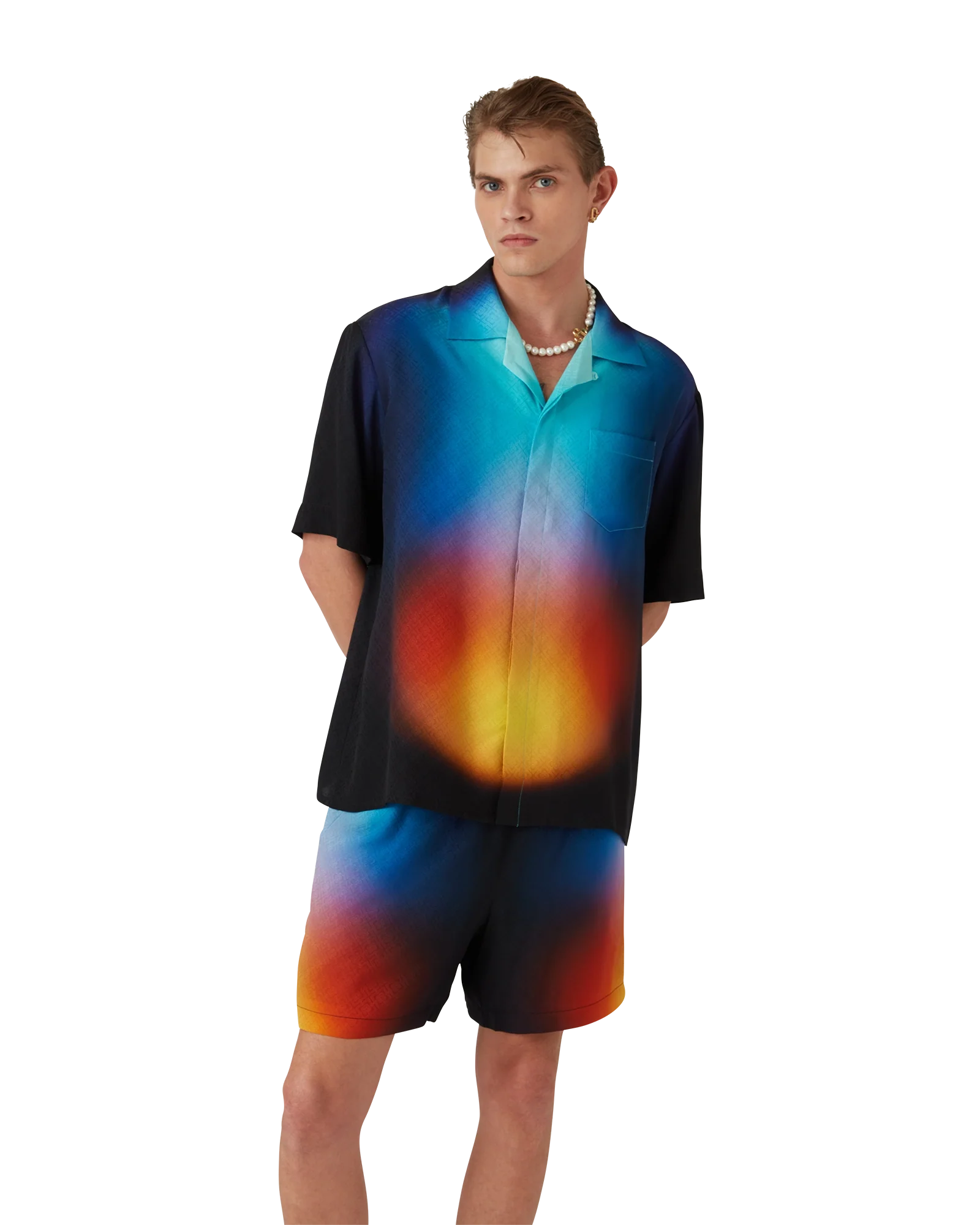 Chemise à manches courtes en soie dégradée