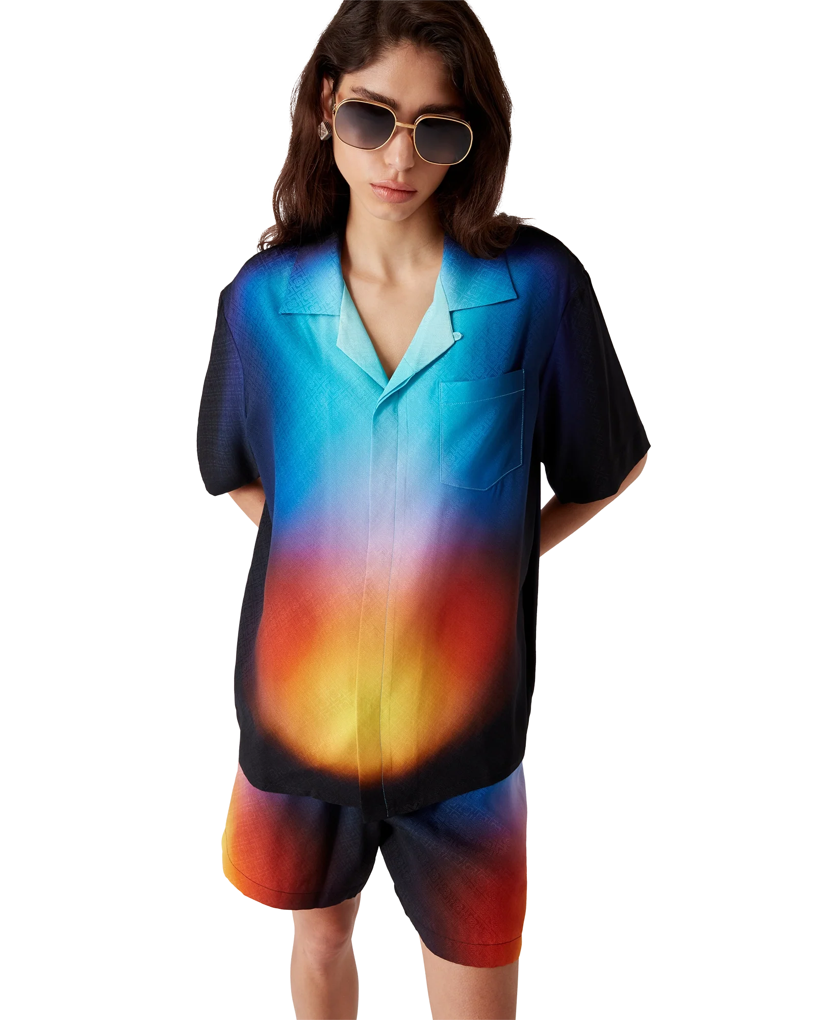 Chemise à manches courtes en soie dégradée