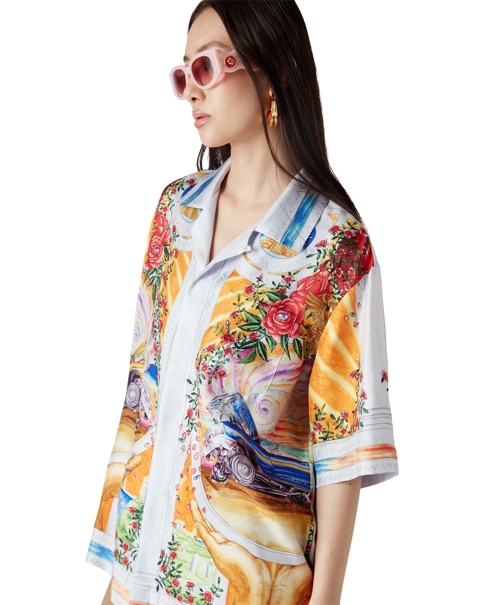 Chemise en soie La Tornade De Rose Short Sleeve