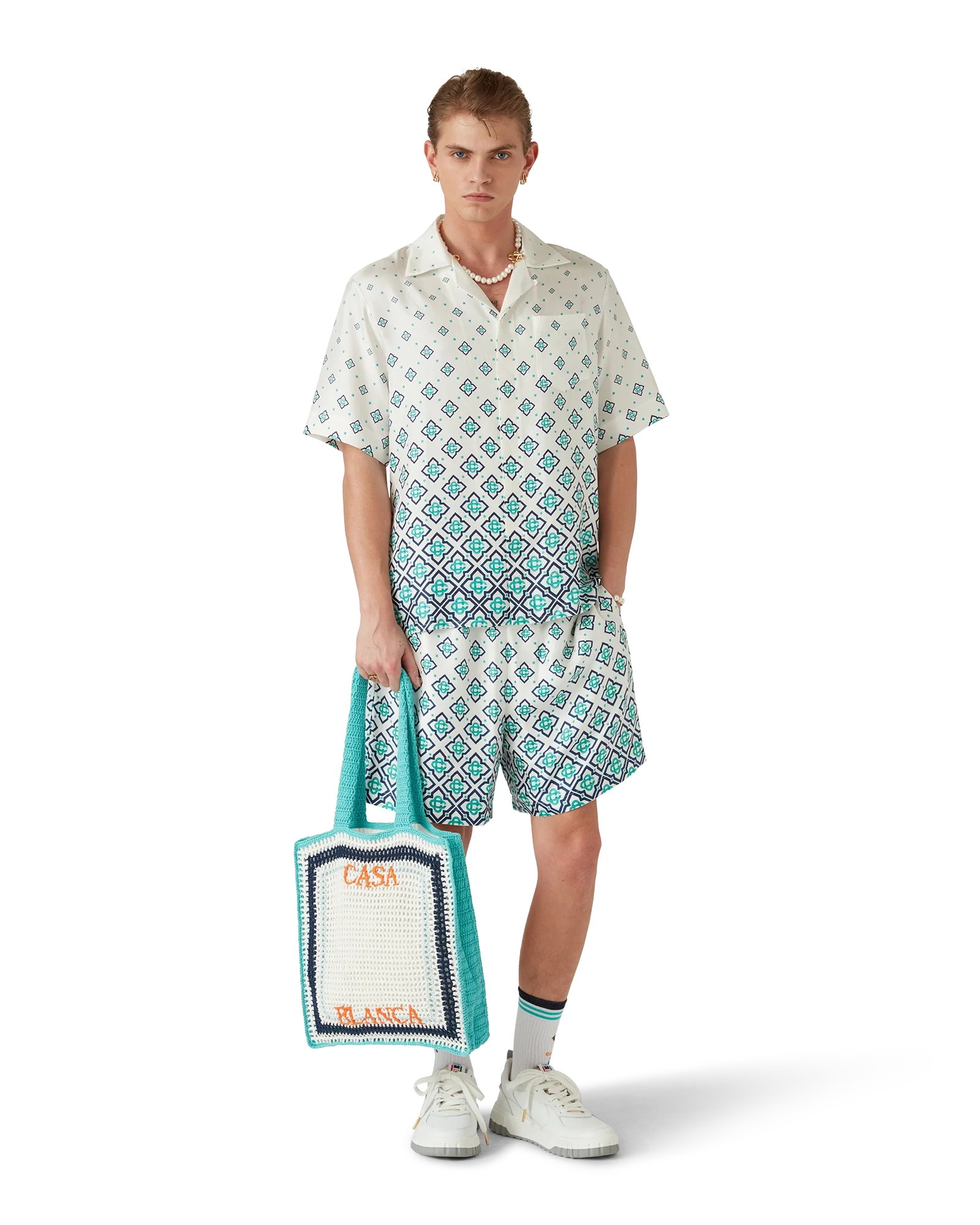 Chemise en soie à manches courtes avec monogramme dégradé