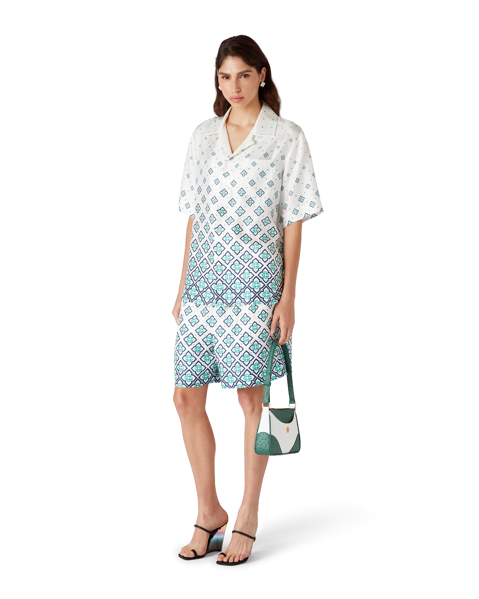 Chemise en soie à manches courtes avec monogramme dégradé