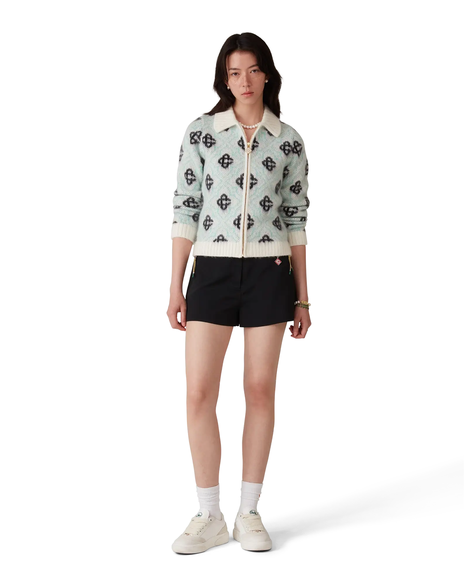 Pull monogramme zippé en mohair