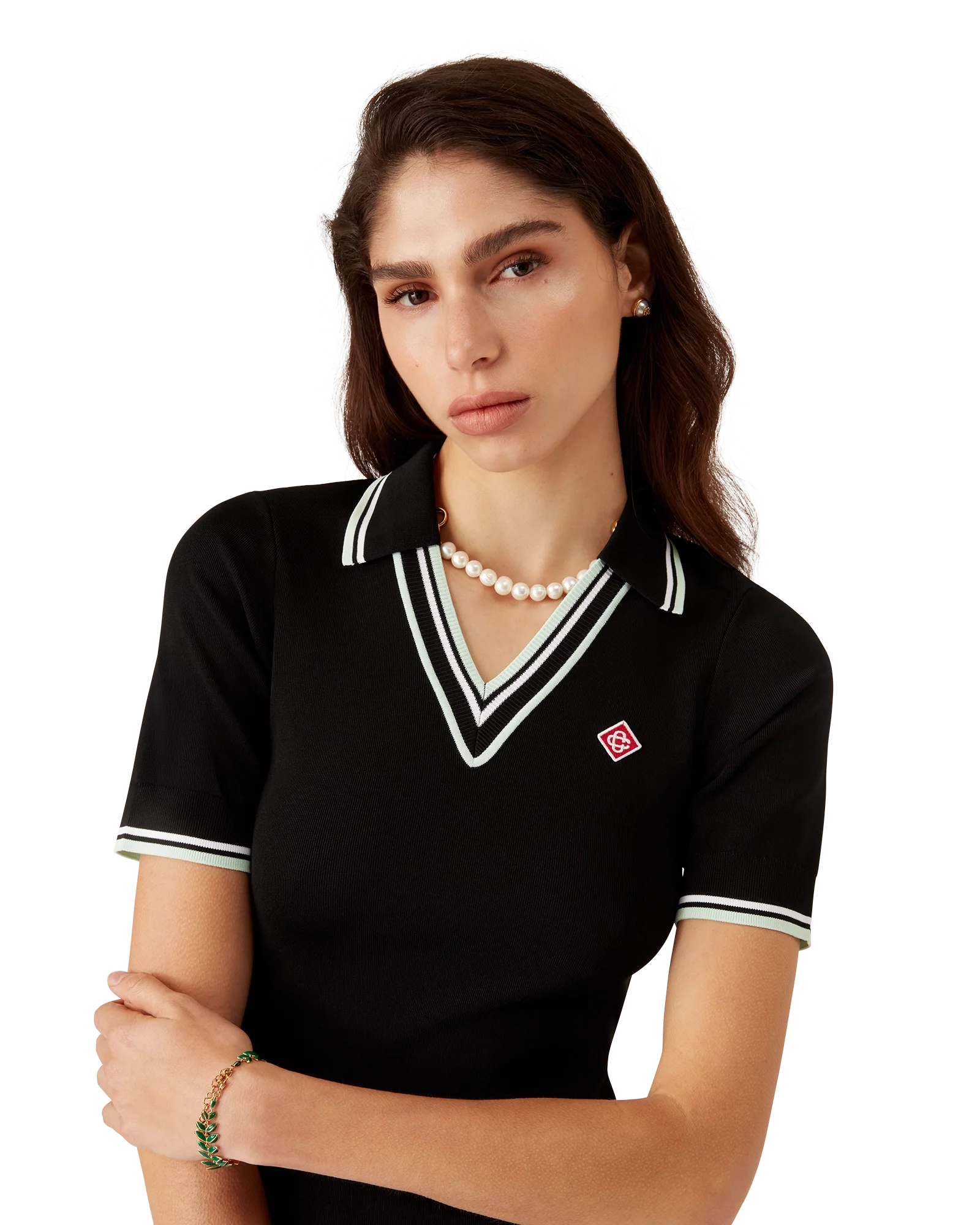 Robe polo en viscose à col en V